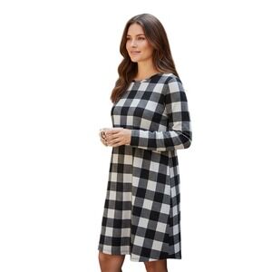 Duluth Trading Co. women large Buffalo Plaid Long Sleeve flannel T Shirt Dress